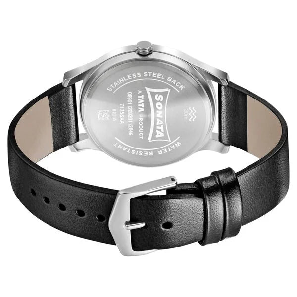 Sonata 7135SL01 | Sonata Quartz Analog Silver Dial Leather Strap Watch for Men