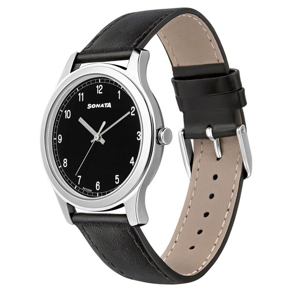 Sonata 7135SL02 | Sonata Quartz Analog Black Dial Leather Strap Watch for Men