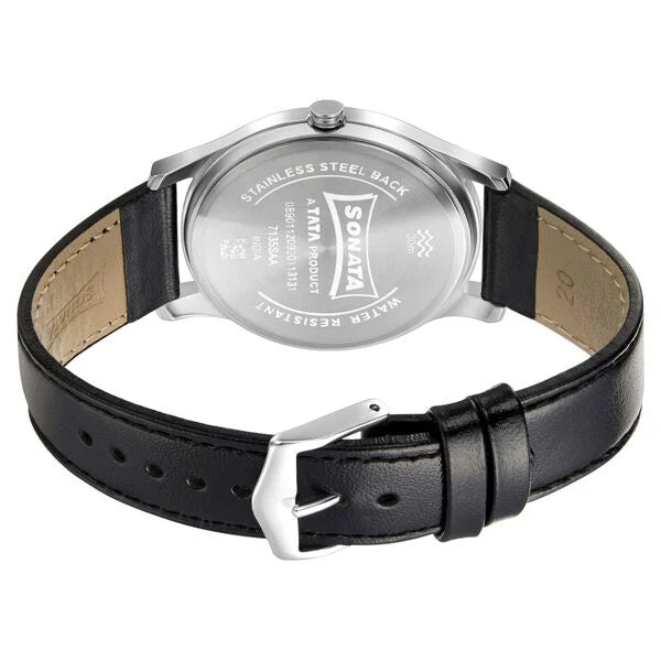 Sonata 7135SL02 | Sonata Quartz Analog Black Dial Leather Strap Watch for Men