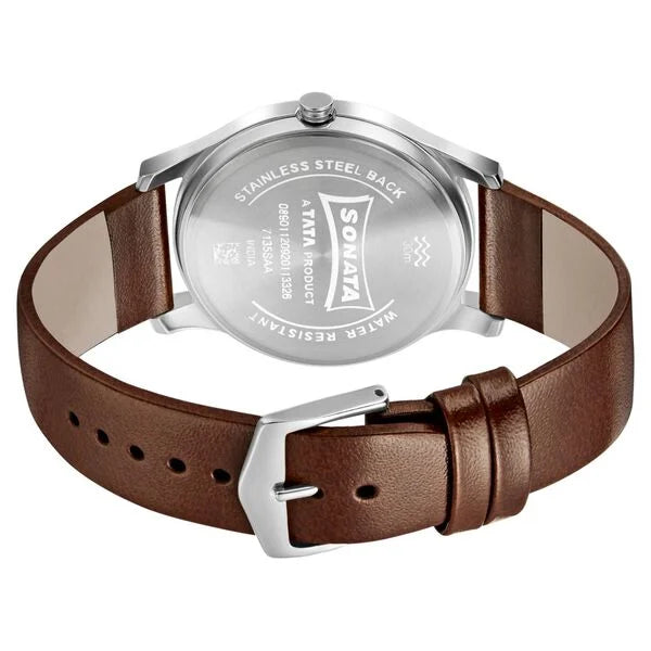Sonata NS7135SL03 | Sonata Quartz Analog White Dial Leather Strap Watch for Men