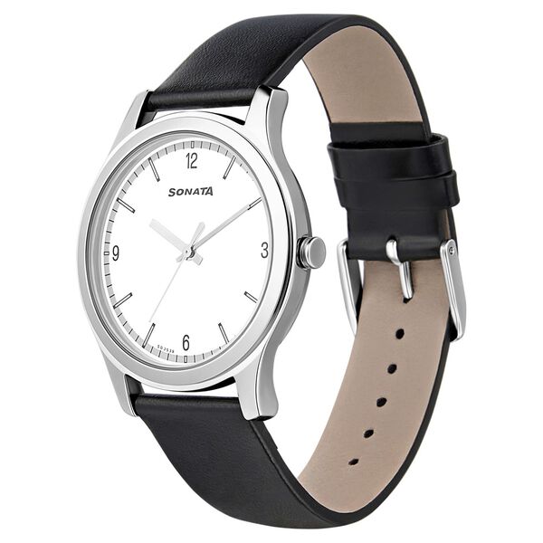 Sonata 7135SL04 | Sonata Quartz Analog White Dial Leather Strap Watch for Men