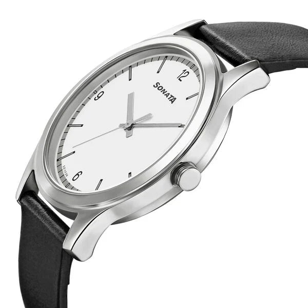 Sonata 7135SL04 | Sonata Quartz Analog White Dial Leather Strap Watch for Men