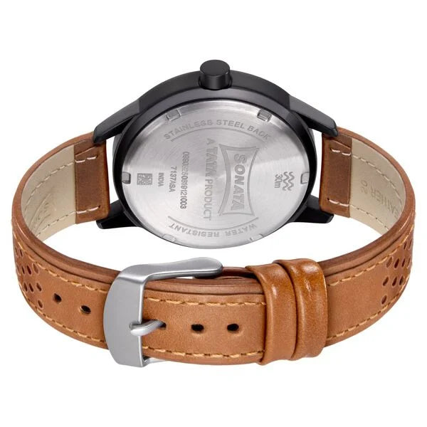 Sonata NP7137AL02 | Sonata Quartz Analog Black Dial Leather Strap Watch for Men