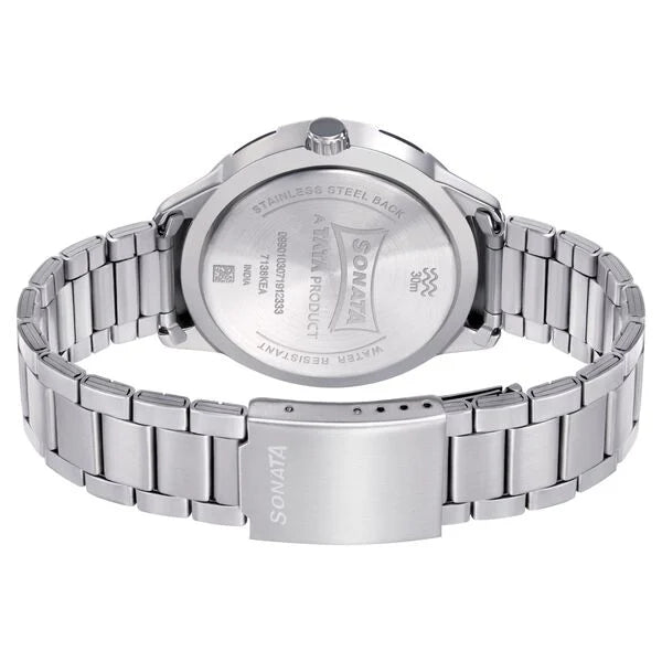 Sonata NP7138KM03 | Sonata Quartz Analog with Day and Date Grey Dial Metal Strap Watch for Men