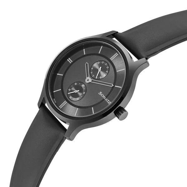 Sonata 7140NL04 | Sonata Quartz Multifunction Grey Dial Leather Strap Watch for Men
