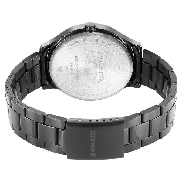 Sonata 7140NM01 | Sonata Quartz Multifunction Black Dial Stainless Steel Strap Watch for Men