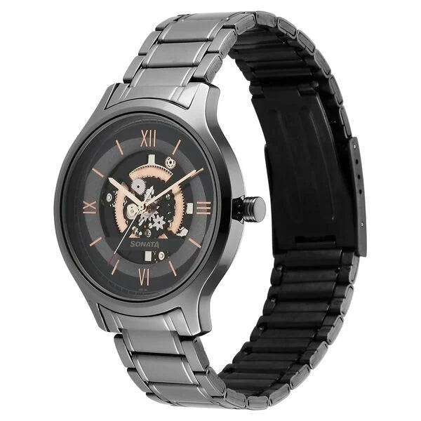 Sonata NS7140QM01 | Sonata Unveil Quartz Analog Grey Dial Stainless Steel Strap Watch for Men