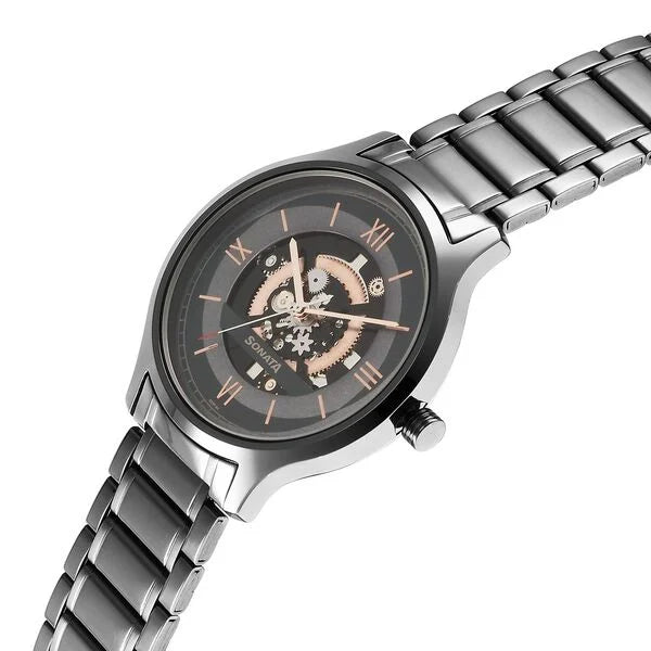 Sonata NS7140QM01 | Sonata Unveil Quartz Analog Grey Dial Stainless Steel Strap Watch for Men