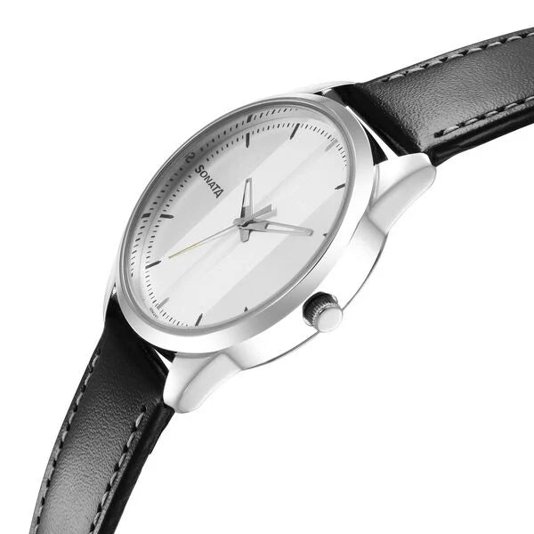 Sonata 7146SL01 | Sonata Force Quartz Analog Silver Dial Leather Strap Watch for Men