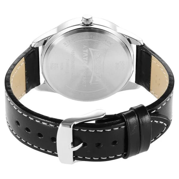 Sonata 7146SL01 | Sonata Force Quartz Analog Silver Dial Leather Strap Watch for Men