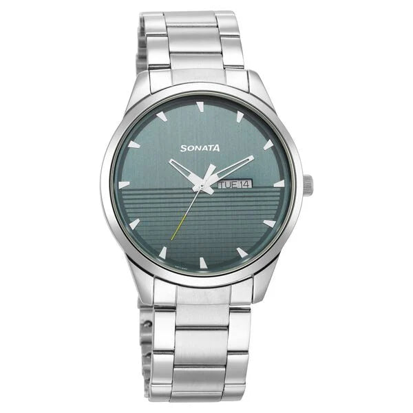 Sonata 7146SM02 | Sonata Force Quartz Analog with Day and Date Blue Dial Stainless Steel Strap Watch for Men
