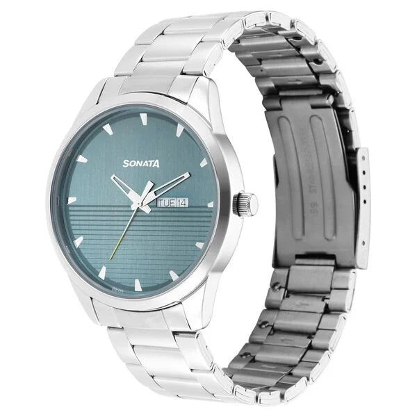 Sonata 7146SM02 | Sonata Force Quartz Analog with Day and Date Blue Dial Stainless Steel Strap Watch for Men
