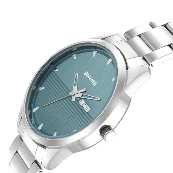 Sonata 7146SM02 | Sonata Force Quartz Analog with Day and Date Blue Dial Stainless Steel Strap Watch for Men