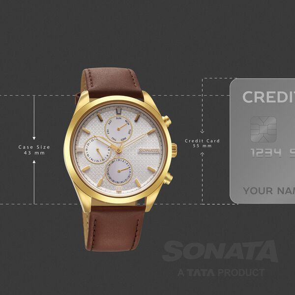 Sonata 7155YL01 | Sonata Magna Quartz Multifunction Silver Dial Brown Leather Strap Watch For Men