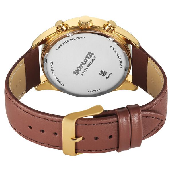 Sonata 7155YL01 | Sonata Magna Quartz Multifunction Silver Dial Brown Leather Strap Watch For Men