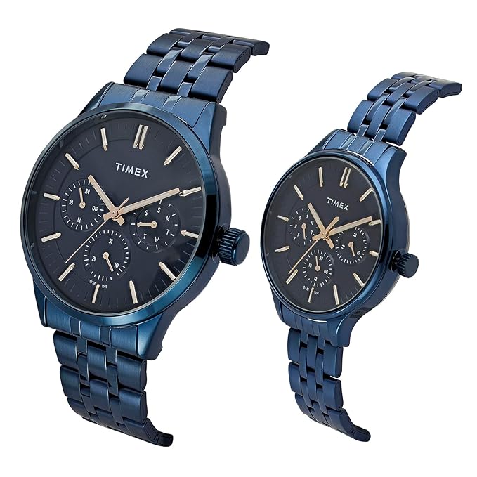 Timex TW00PR319 | TIMEX Blue Round Dial Analog Pair's Watch.