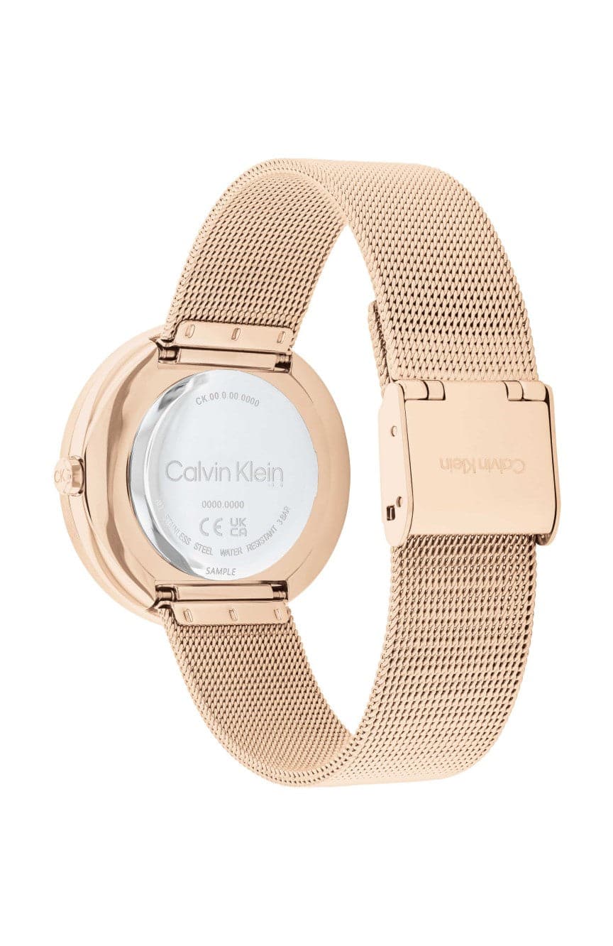 Calvin Klein 25200312 | Twisted Bezel Women Quartz Silver Dial Analog Mesh Watch.
