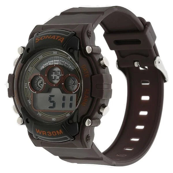 Sonata 77006PP03 | SF Digital Dial Brown Plastic Strap Watch for Men