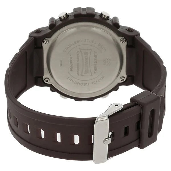 Sonata 77006PP03 | SF Digital Dial Brown Plastic Strap Watch for Men