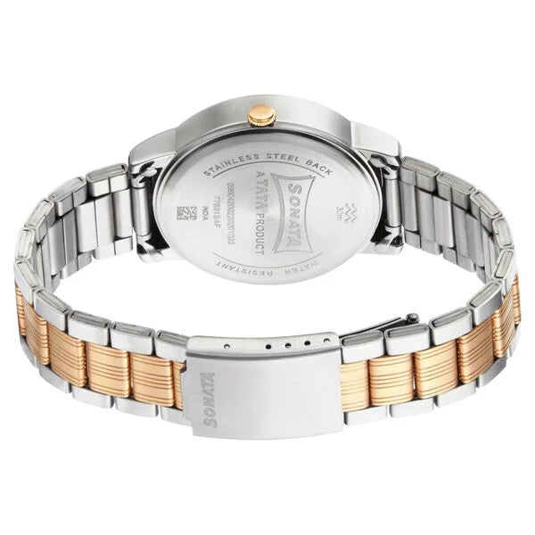 Sonata NP77031KM02 | Sonata Quartz Analog with Day and Date White Dial Metal Strap Watch for Men