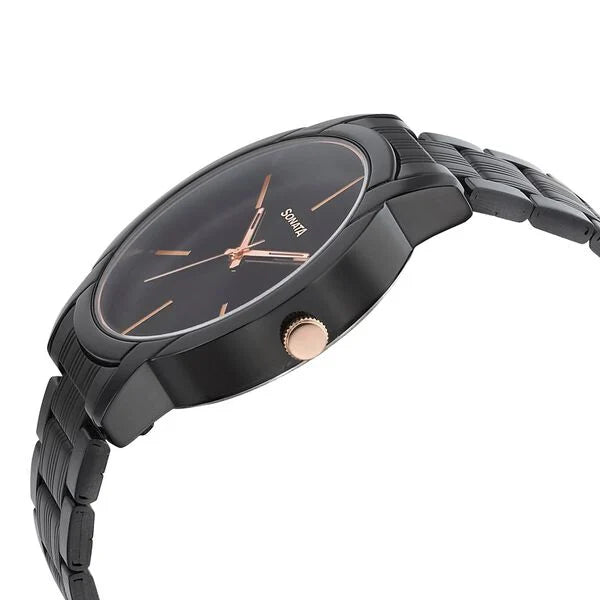 Sonata NS77031KM04 | Sonata Beyond Gold Quartz Analog Black Dial Metal Strap Watch for Men