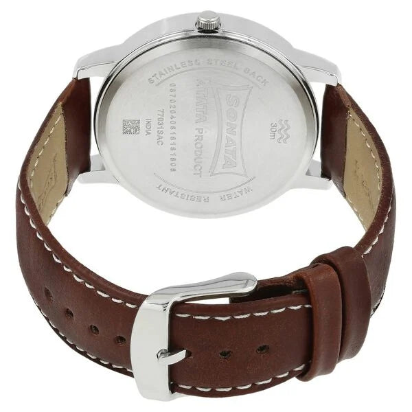Sonata NP77031SL01 | Sonata Quartz Analog with Day and Date Blue Dial Leather Strap Watch for Men