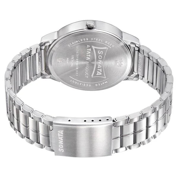 Sonata NN77031SM07 | Sonata RPM Quartz Analog with Day and Date Blue Dial Metal Strap Watch for Men