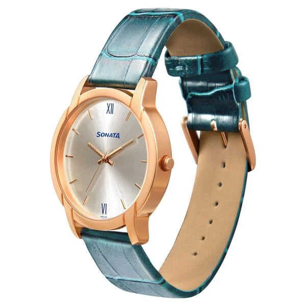 Sonata NP77031WL01 | Sonata Quartz Analog Silver Dial Leather Strap Watch for Men