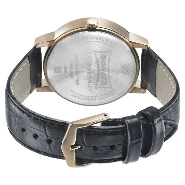 Sonata NR77031WL04 | Sonata Beyond Gold Quartz Analog with Day and Date White Dial Leather Strap Watch for Men