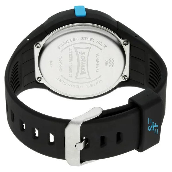 Sonata 77041PP03J | SF Digital Dial Black Plastic Strap Watch for Men