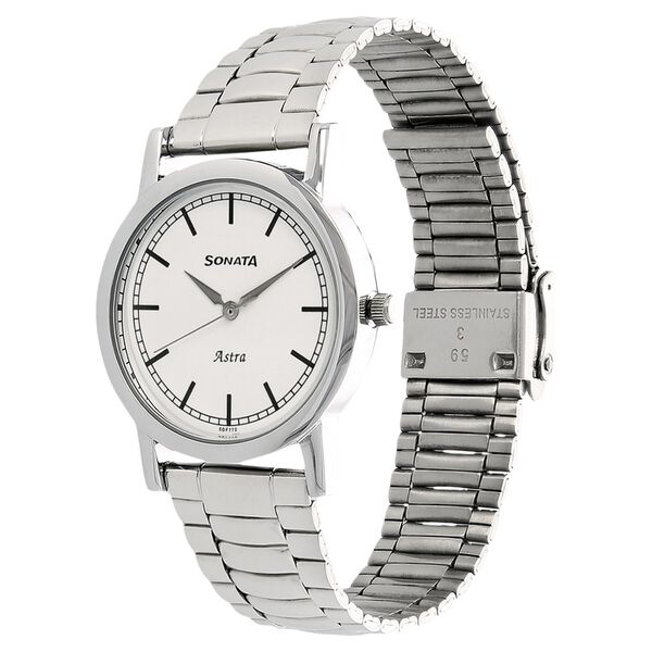 Sonata NP77049SM02 | Sonata Quartz Analog White Dial Stainless Steel Strap Watch for Men
