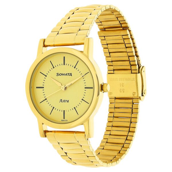 Sonata NP77049YM01 | Sonata Quartz Analog Champagne Dial Stainless Steel Strap Watch for Men
