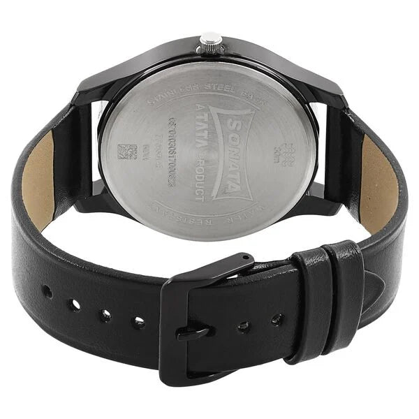 Sonata 77063NL02 | Sonata Nxt Quartz Analog with Day and Date Silver Dial Leather Strap Watch for Men