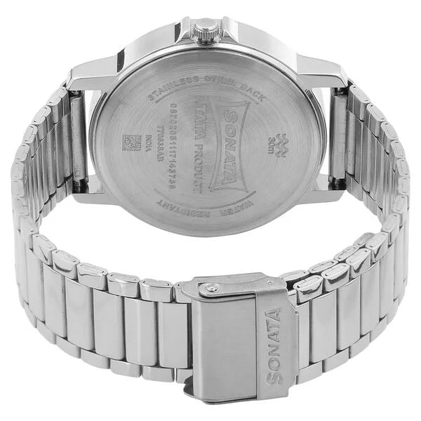Sonata NS77083SM01 | Sonata Quartz Analog with Day and Date White Dial Stainless Steel Strap Watch for Men