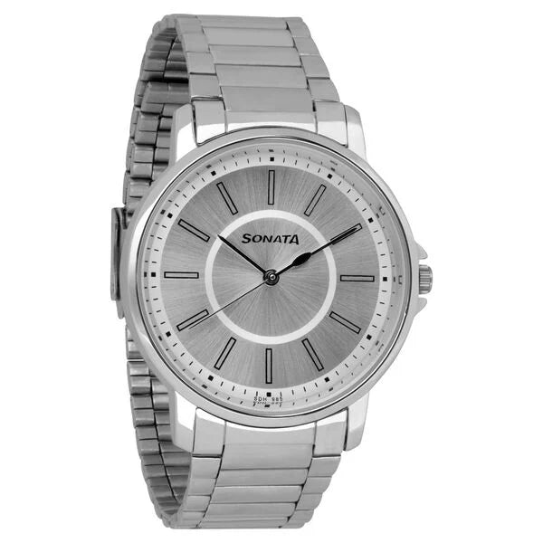 Sonata NR77083SM03 | Sonata Quartz Analog Silver Dial Stainless Steel Strap Watch for Men