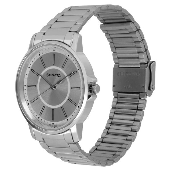 Sonata NR77083SM03 | Sonata Quartz Analog Silver Dial Stainless Steel Strap Watch for Men