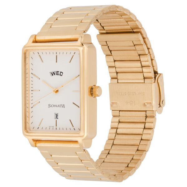 Sonata NP77084YM04 | Sonata Quartz Analog with Day and Date White Dial Stainless Steel Strap Watch for Men