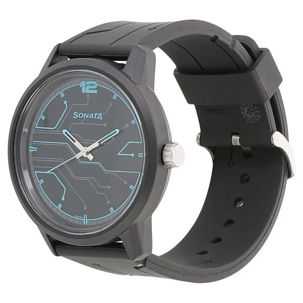 Sonata 77085PP02 | Sonata Quartz Analog Black Dial Plastic Strap Watch for Men