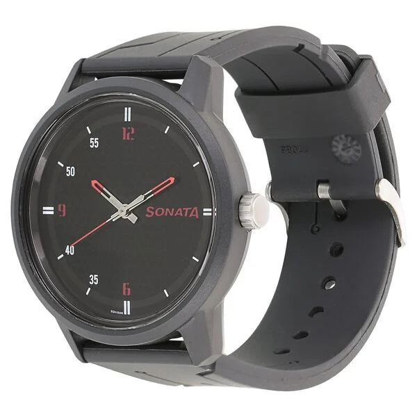 Sonata 77085PP04 | Sonata Quartz Analog Black Dial Plastic Strap Watch for Men