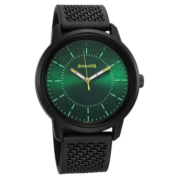 Sonata 77085PP22 | Sonata Volt Quartz Analog Green Dial Polyurethane Strap Watch for Men