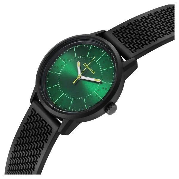 Sonata 77085PP22 | Sonata Volt Quartz Analog Green Dial Polyurethane Strap Watch for Men