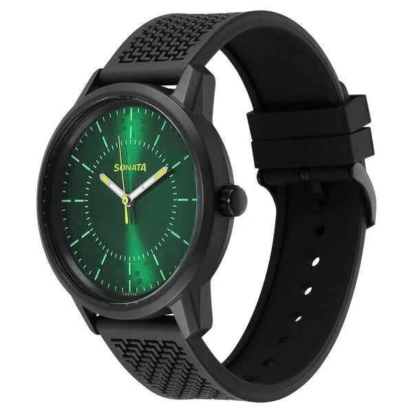 Sonata 77085PP22 | Sonata Volt Quartz Analog Green Dial Polyurethane Strap Watch for Men