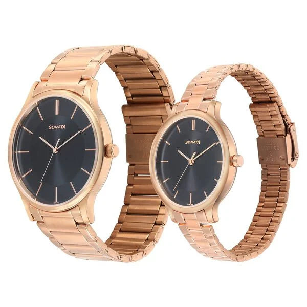 Sonata Pair 7710587050WM01 | Sonata Pair Quartz Analog Black Dial Stainless Steel Strap Watch for Couple