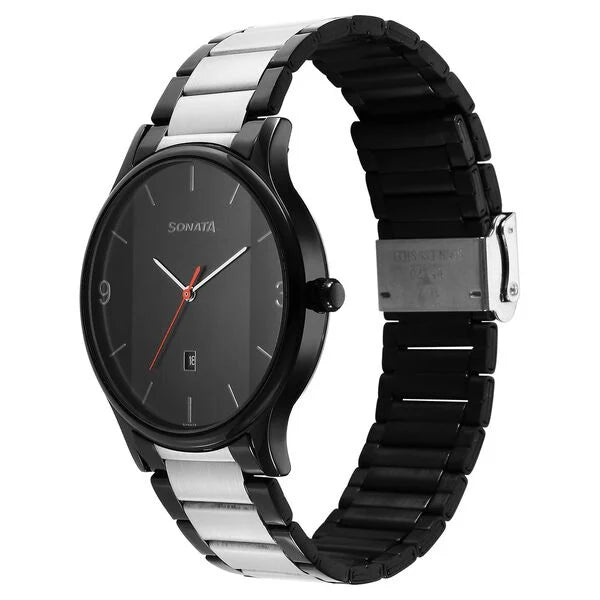 Sonata NS77105KM01 | Sonata Quartz Analog Black Dial Watch for Men