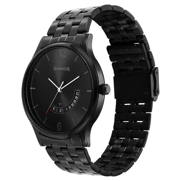 Sonata NS77105NM01 | Sonata Quartz Analog with Date Black Dial Watch for Men