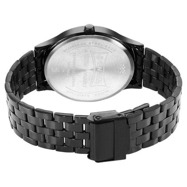 Sonata NS77105NM01 | Sonata Quartz Analog with Date Black Dial Watch for Men