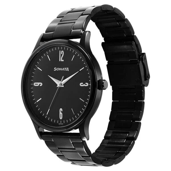 Sonata 77105NM04 | Sonata Aspire Quartz Analog Black Dial Stainless Steel Strap Watch for Men