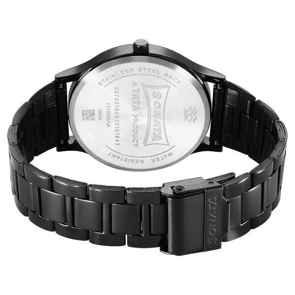 Sonata 77105NM04 | Sonata Aspire Quartz Analog Black Dial Stainless Steel Strap Watch for Men
