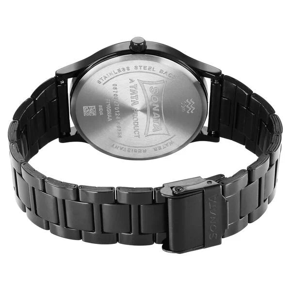 Sonata 77105NM09W | Sonata Aspire Quartz Analog Black Dial Stainless Steel Strap Watch for Men