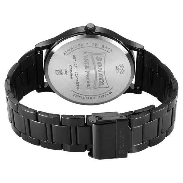 Sonata 77105NM11 | Sonata Aspire Quartz Analog Black Dial Stainless Steel Strap Watch For Men